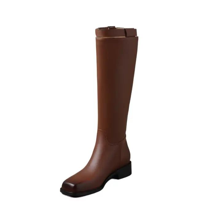 Botas De Mujer 2025 nouvelles femmes bottes en cuir véritable automne hiver rétro talon épais genou
