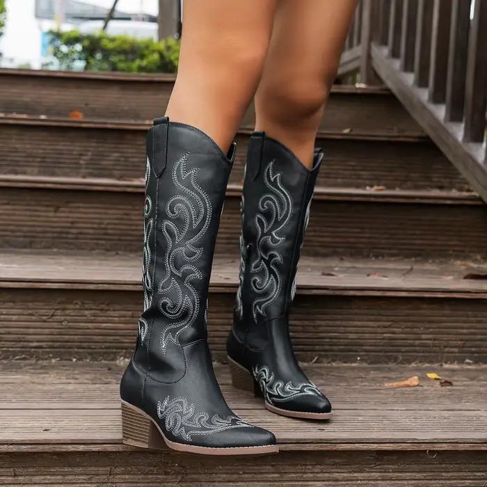 Bottes de cowboy occidentales rétro brodées pour femmes