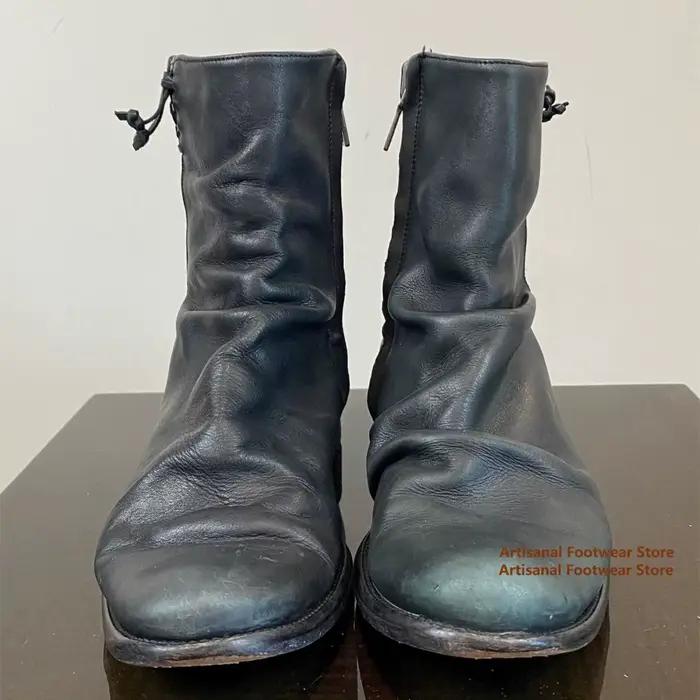 Bottes mi-mollet décontractées en cuir souple froissé style vintage