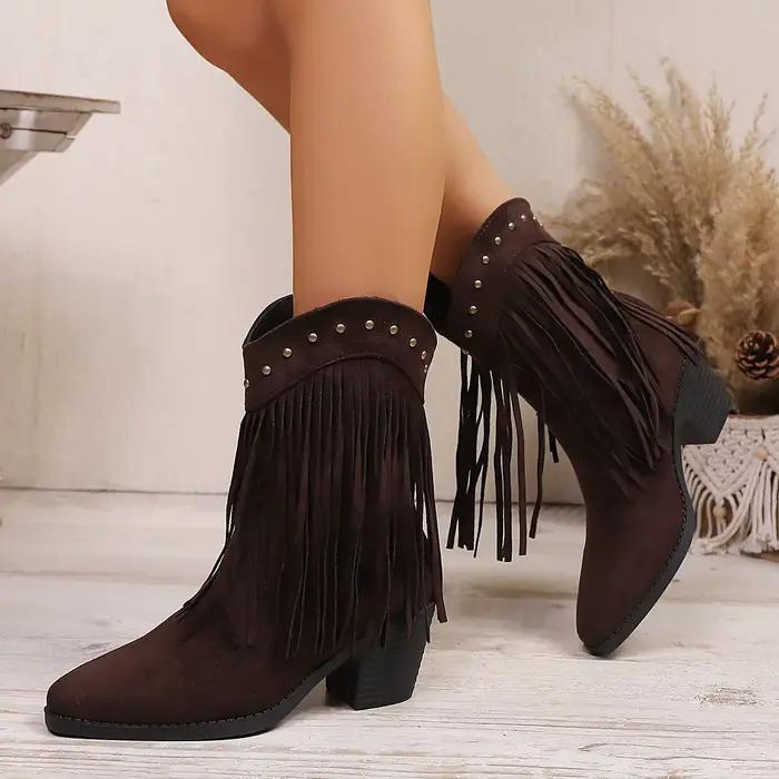 Bottes à talon pour femme, collection automne/hiver 2026, style Joker, à pampilles décoratives, grandes tailles, décontractées