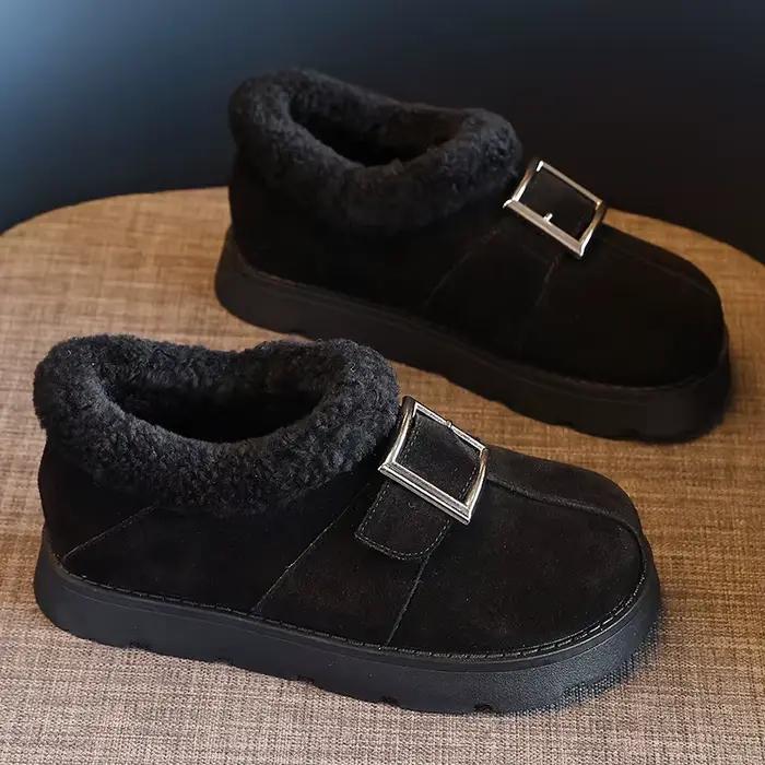 2025 chaussures d'hiver femmes bottes en daim chaud en peluche plat antidérapant froid hiver mode dames cheville
