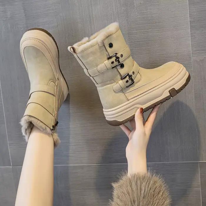 AIYUQI – bottes de neige en cuir véritable pour femmes