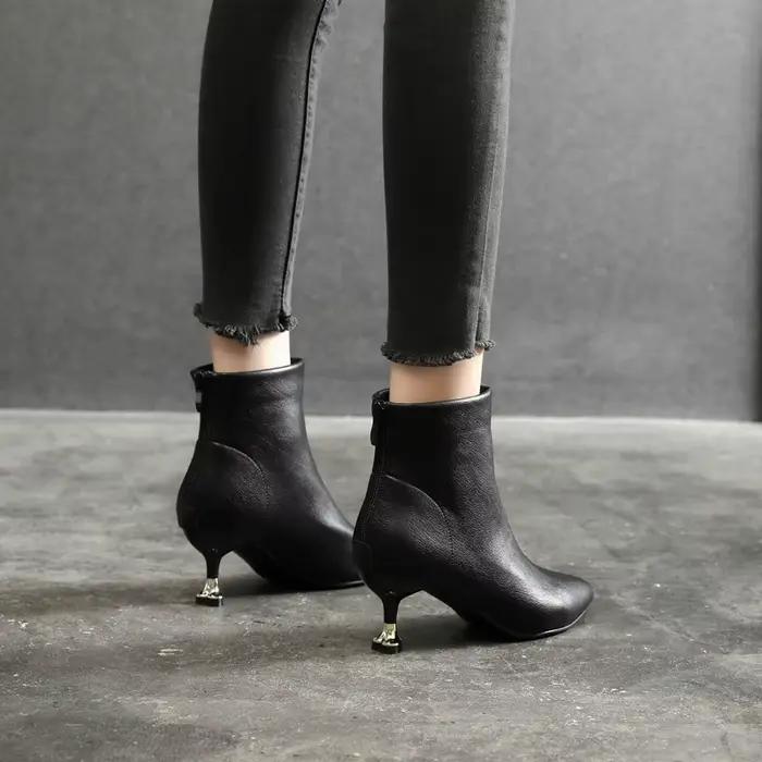 Bottines d'hiver noires à talon haut pour femmes, pointure 31-43, petites tailles 31 32 33, bout pointu, talon aiguille