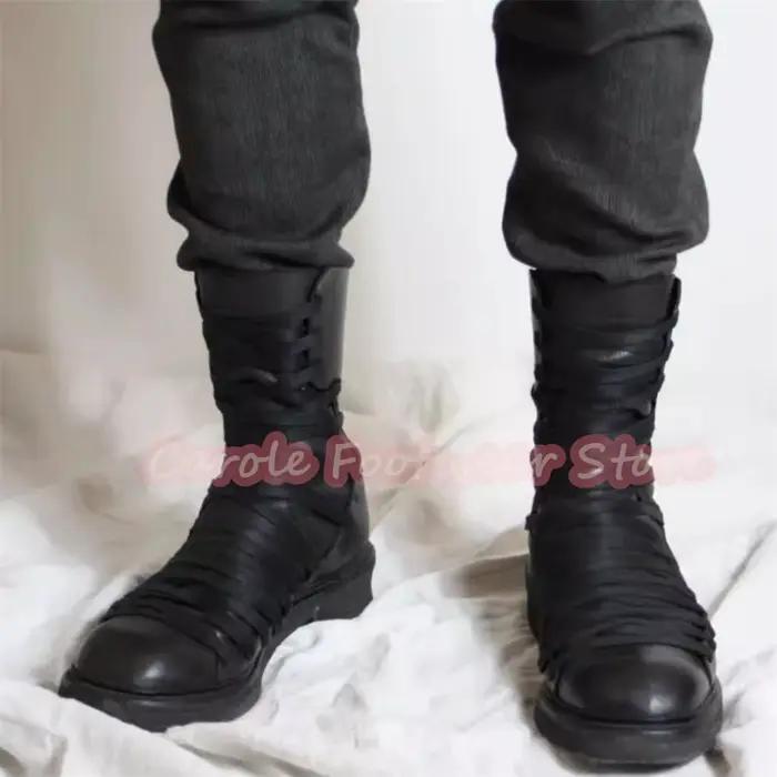 Bottes montantes noires pour hommes à lanières croisées multiples