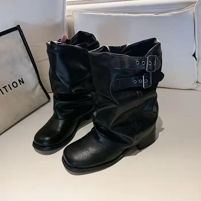 Style Punk femmes Chelsea bottes mode ceinture boucle chaussures automne hiver talon épais dames chevalier chaussons courts