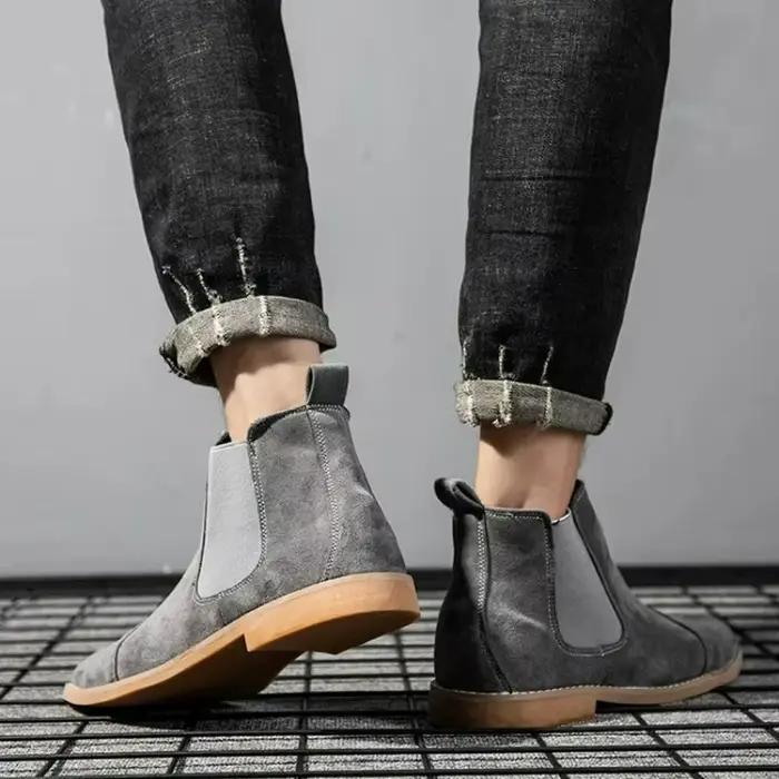 Bottes Chelsea pour hommes en daim, style britannique, à bout pointu, à enfiler, décontractées, pour l'extérieur, montantes