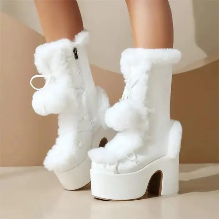 Bottes gothiques noires à plateforme épaisse pour femmes, bottes d'hiver rétro Y2K, talons hauts, mi-mollet, grande taille, style gothique