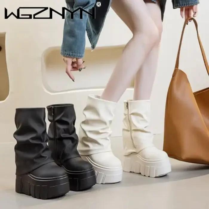 14CM nouveaux bottines chaussures bottes en cuir microfibre naturelle 2025 hiver femmes
