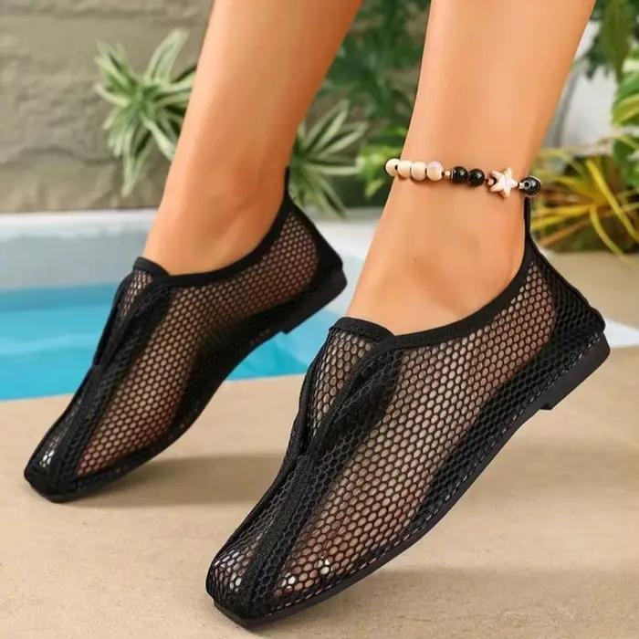 Filet de pêche creux bout rond plat unique chaussures femmes 2025 été nouveau maille peu profonde creux respirant sandales