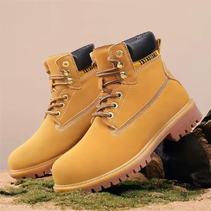 Bottes jaunes en cuir de vache pour homme et femme style de rue design classique bottes décontractées mi-mollets bottes militaires respirantes printemps automne occassions romantiques et quotidiennes