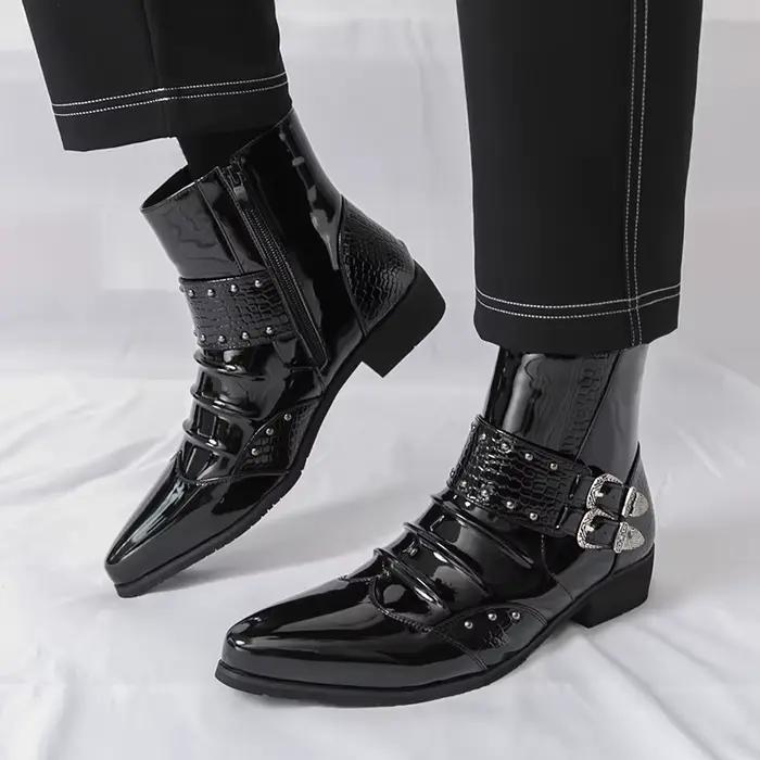 Bottes montantes pour hommes en PU à talon bas