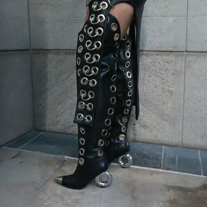 Bottes à talons hauts de style européen et américain, à bout en forme d'œil de poisson, avec fermetures éclair latérales et design mi-hauteur pour femmes