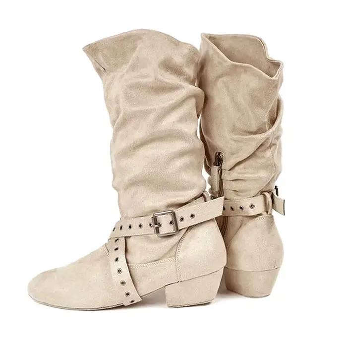 Bottes de danse ethniques pour femmes, ajustement mi-mollet, talon carré, fermeture à lacets, doublure en microfibre, idéales pour salsa, jazz et célébrations folkloriques
