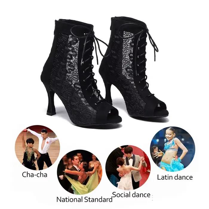 SWDZM femmes chaussures de danse dentelle bottes de salon haut noir Jazz chaussure