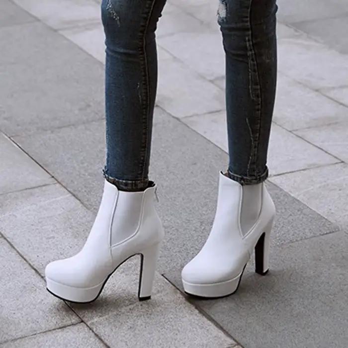 Bottines à plateforme Sexy à talons hauts pour femmes, chaussures de soirée à talons noirs et blancs, grande taille 48 50