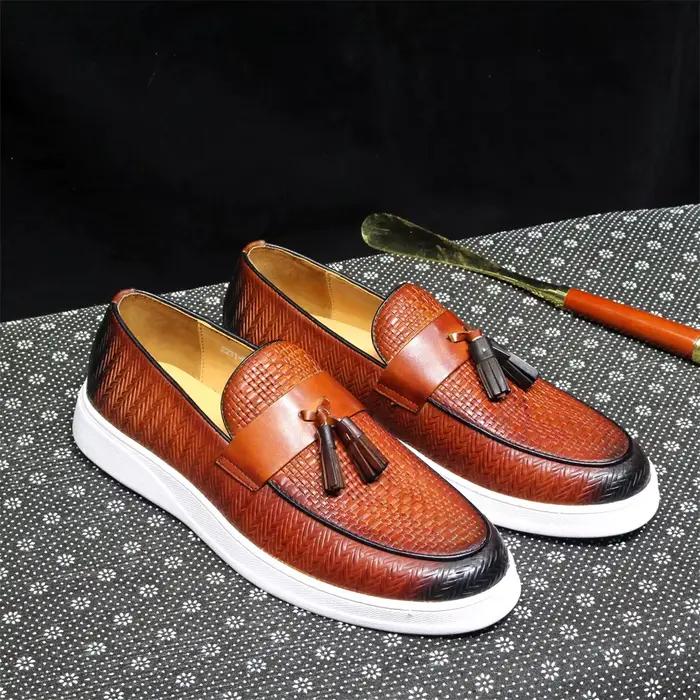 Mocassins à semelle plate en cuir véritable pour hommes, mocassins à enfiler, noir et marron, chaussures de conduite décontractées, chaussures de rencontre, irritation y