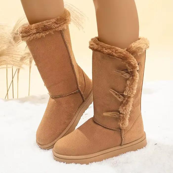 Bottes de neige en velours pour femmes, luxueuses et résistantes, bottes de neige à boucle mi-mollet, confort hivernal, style élégant, occasions spéciales