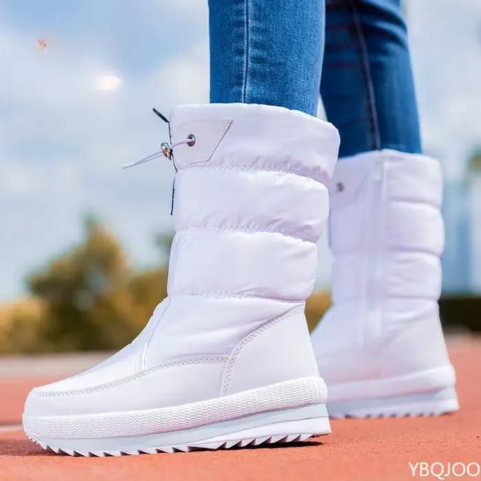 2025 antidérapant imperméable plate-forme botte de neige décontracté femme blanc chaussures hiver épais femmes bottes de neige chaud en peluche mi-mollet bottes