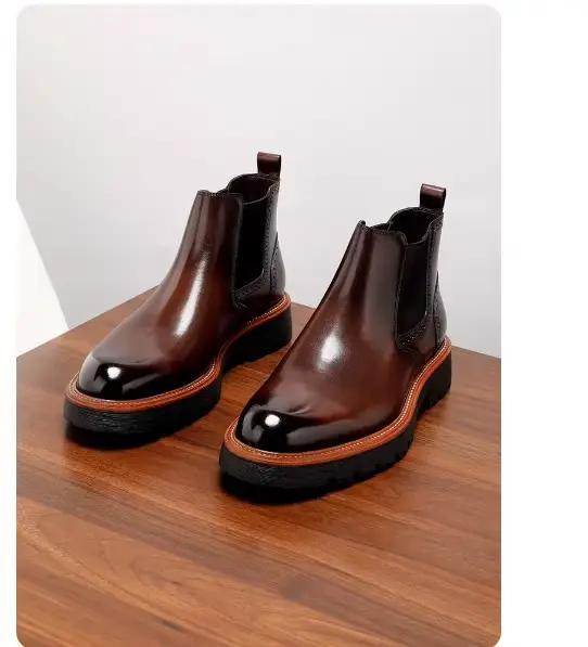 Bottes montantes en cuir véritable JMH style britannique à enfiler pour hommes occassions printemps automne élégance et durabilité