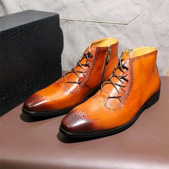 Bottines Chelsea de luxe en cuir véritable pour hommes