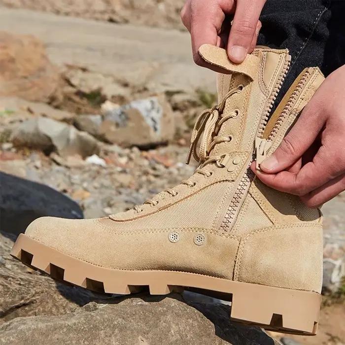 Bottes tactiques d'extérieur en cuir pour hommes, chaussures de Sport et de randonnée, bottes de Combat dans le désert, chaussures de sécurité pour le travail