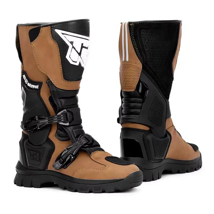 Bottes de moto en cuir imperméables pour hommes et femmes