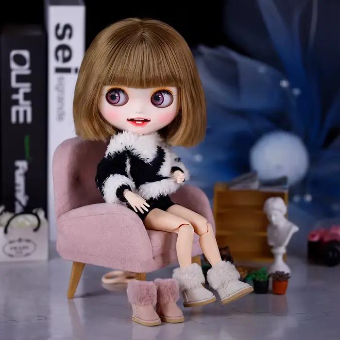 Chaussures de poupée Blyth 1/6, bottes chaudes polyvalentes bicolores rose et beige de haute qualité, jouet pour fille BJD