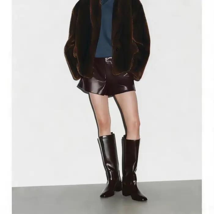 Bottes de chevalier à talons épais marron pour femmes, bout rond, longueur aux genoux, à la mode, de luxe, en cuir de vache, Mary Jane, longues, printemps