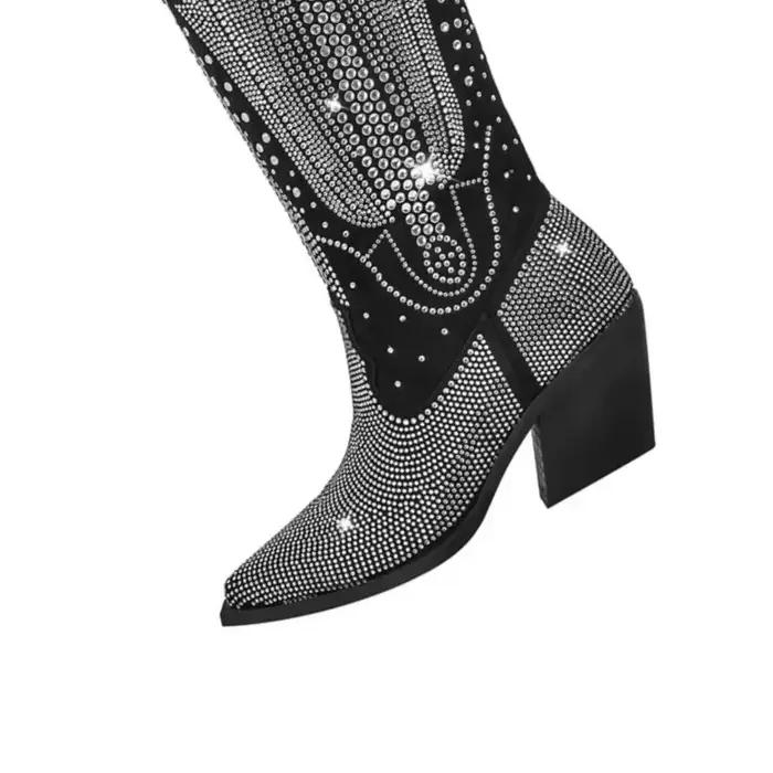 Bottes de cowboy rétro occidentales faites à la main pour femmes, bottes hautes au genou, biscuits chauds, performance européenne et américaine, mode de piste optique, talon
