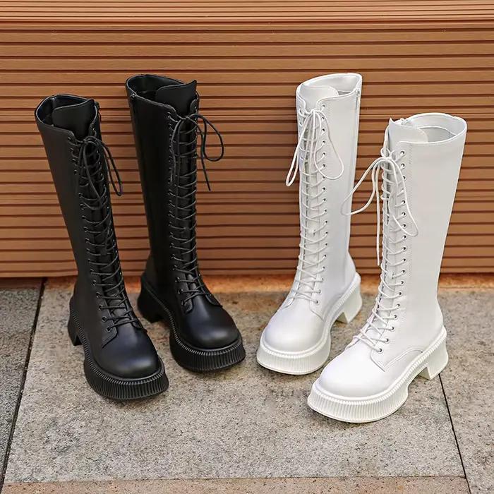 Bottes de chevalier à lacets pour femmes