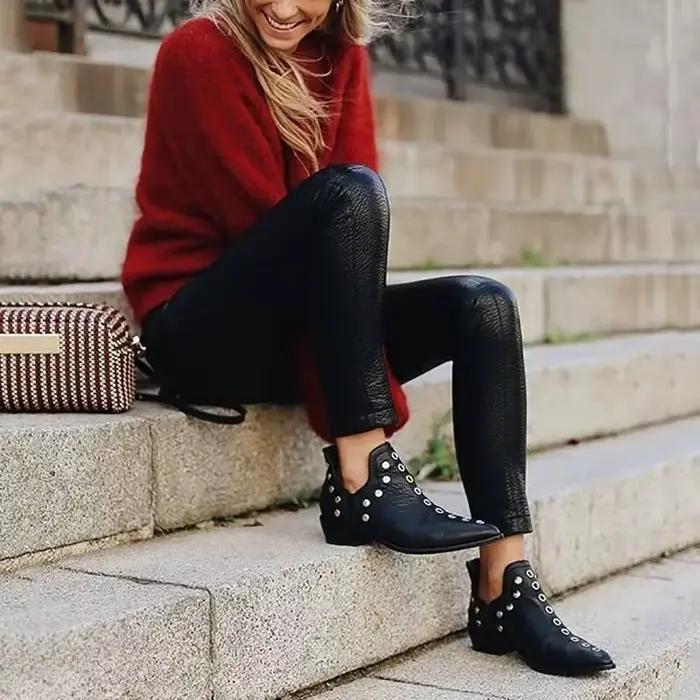 Bottines rétro à rivets pour femmes, bottes courtes personnalisées, chaussures taille 34 à 43