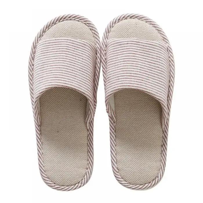 Pantoufles d'intérieur en lin pour hommes et femmes, chaussures anti-alde, sandales de plage, chaussures plates confortables, toboggans respirants pour couples