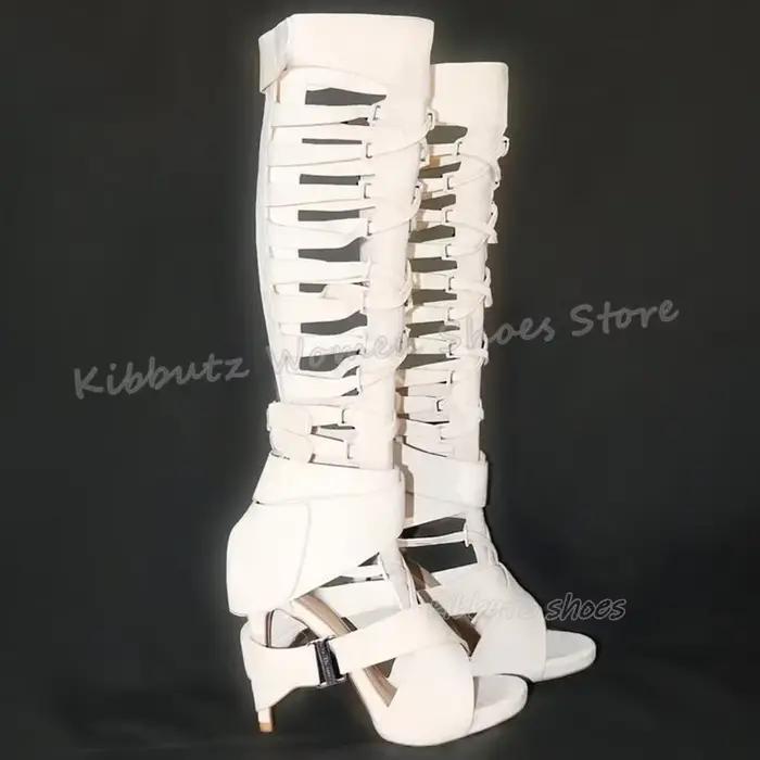 Bottes hautes en daim avec sangle croisée pour femmes
