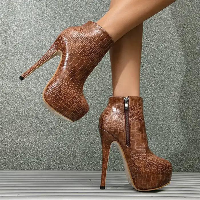 Grande taille 35-45 Sexy motif Crocodile femmes bottes bout rond côté fermeture éclair Super talons hauts pompes 2025 femme plate-forme chaussures de fête