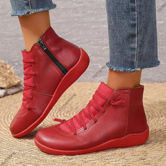 Comemore femmes bottes automne plat court Vintage confortable bottines