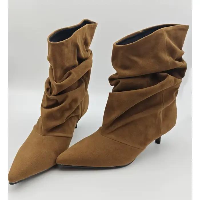 Eilyken hiver bout pointu bottines femmes plissé bottes courtes Femme rétro élégant concepteur