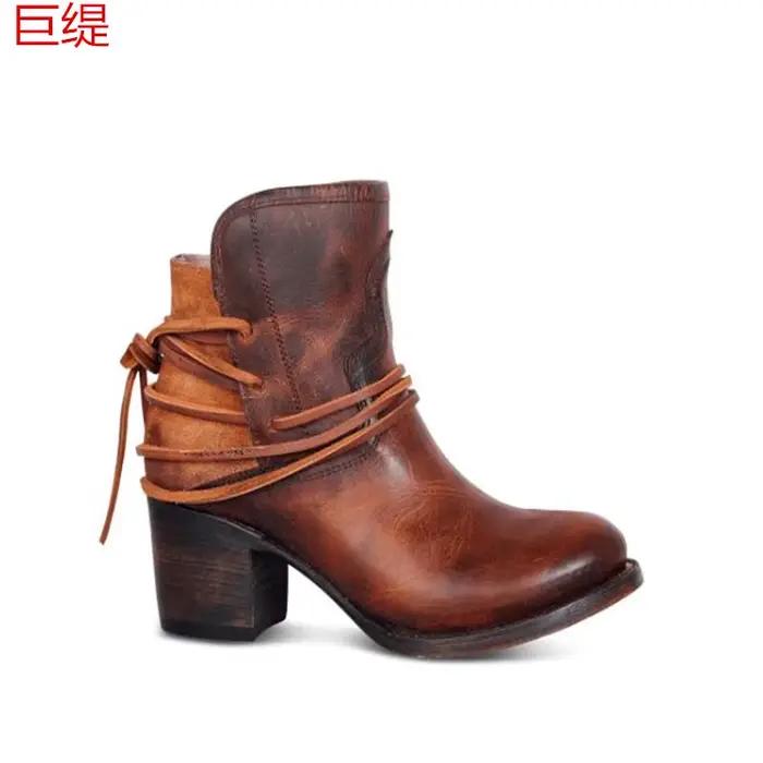 Bottines vintage à talons épais pour femme, bottines à lacets, collection automne hiver 2022, bottes chelsea, cuir de qualité, talon carré, bout pointu, style sexy, confort et élégance pour toutes les occasions