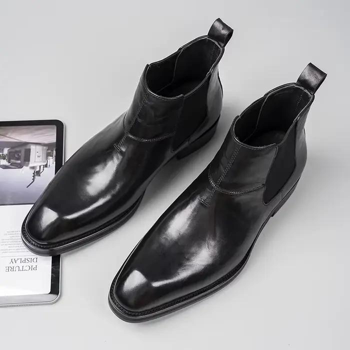 Bottes Chelsea pointues à semelles épaisses pour hommes ; Chaussures montantes décontractées de style britannique