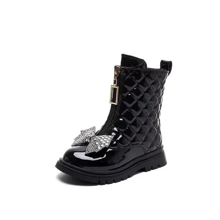 Bottes Brillantes avec Nministériels d en Strass pour Fille, Polyvalentes, Petite Princesse, Décontractées, Style Coréen, Nouvelle Collection Automne Hiver 2024