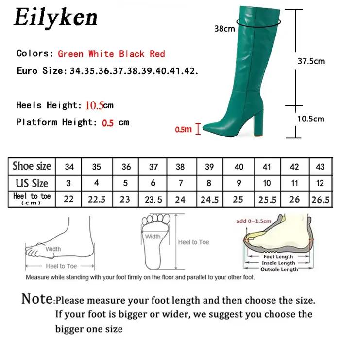 Eilyken femmes bottes hautes élégant Style de rue bout pointu gros talon haut fermeture éclair longues chaussons chaussures de fête