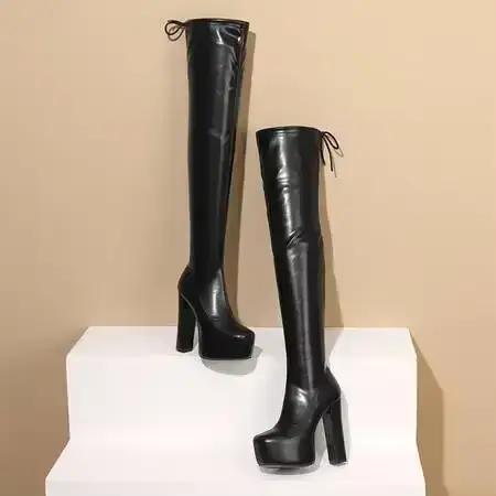 Bottes hautes à talons hauts épais pour femmes
