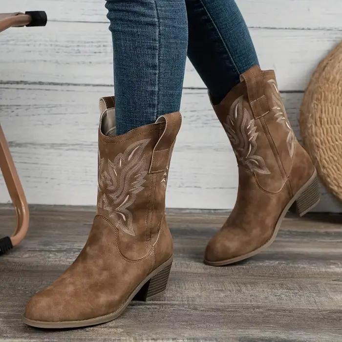 Bottes Chelsea Vintage épaisses à talons mi-hauts pour femmes