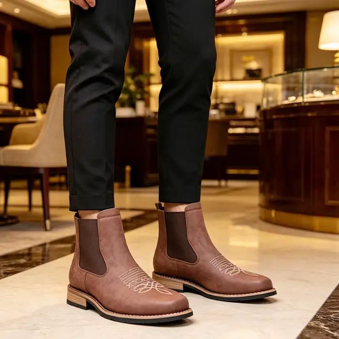 Bottes Chelsea pour Hommes Elégantes en Toile Imprimée d'Animaux Bout Pointu Fermeture à Sangle Occasions Bureau et Carrière