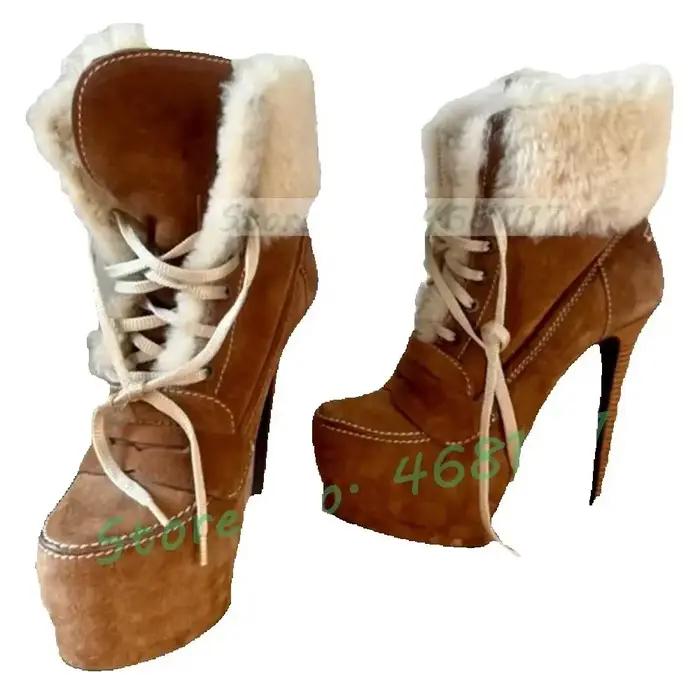 Bottes de rinçage à talon aiguille à plateforme marron pour femmes, bottines à talons hauts Mars pour femmes, bottines en daim Parker, chaussures rondes bicolores