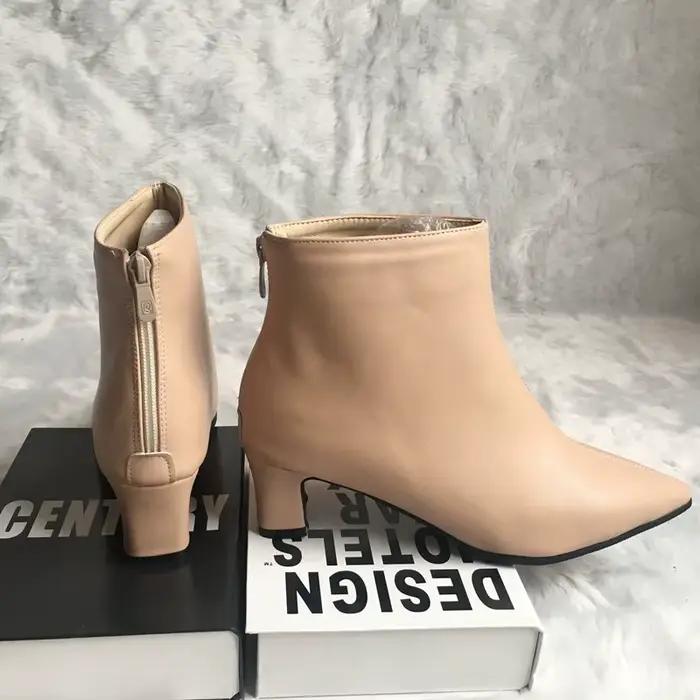 Girseaby bottines femmes bout pointu botte 5 cm talon épais botines mujer chaussures femme printemps grande taille 44 45 46 vert A1439