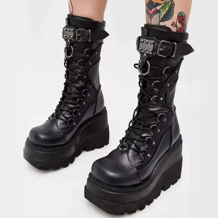 Bottines à semelles compensées pour femme, chaussures courtes à talons hauts, nouveau Design à la mode, chaussures de Cosplay à fermeture éclair, automne 2025