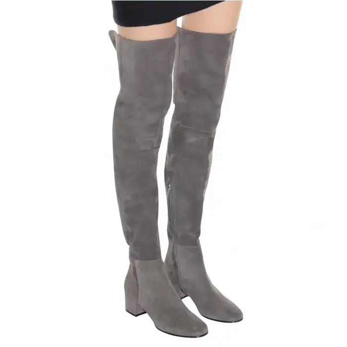Bottes sexy en daim et synthétique avec talon carré pour femmes, élégantes et confortables, idéales pour les occasions spéciales d'hiver
