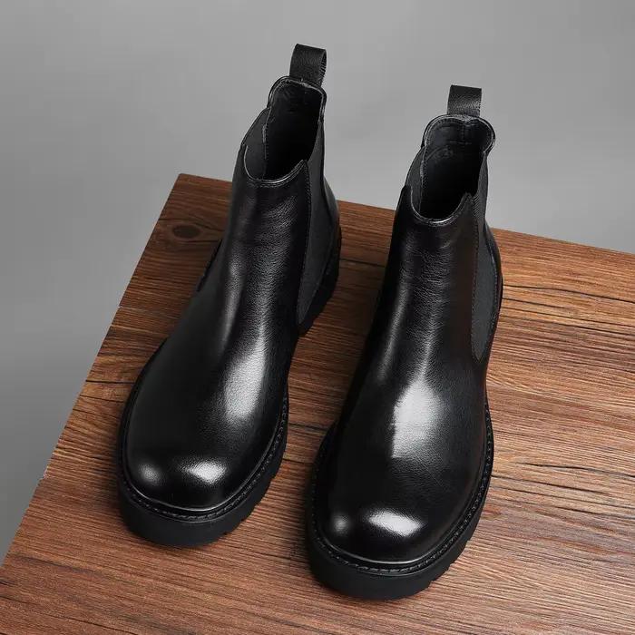 Bottes Chelsea d'automne/hiver en cuir véritable pour hommes ; chaussures montantes décontractées d'affaires faites à