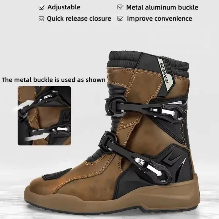 Bottes de motocross Scoyco Enduro en cuir robuste imperméables antidérapantes pour hommes et femmes occasions motocross urbaines