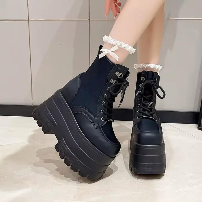 14.5CM femmes bottes automne femmes bottines plate-forme compensées talons hauts chaussons nouveau Design de mode rouge Cosplay chaussures de femmes